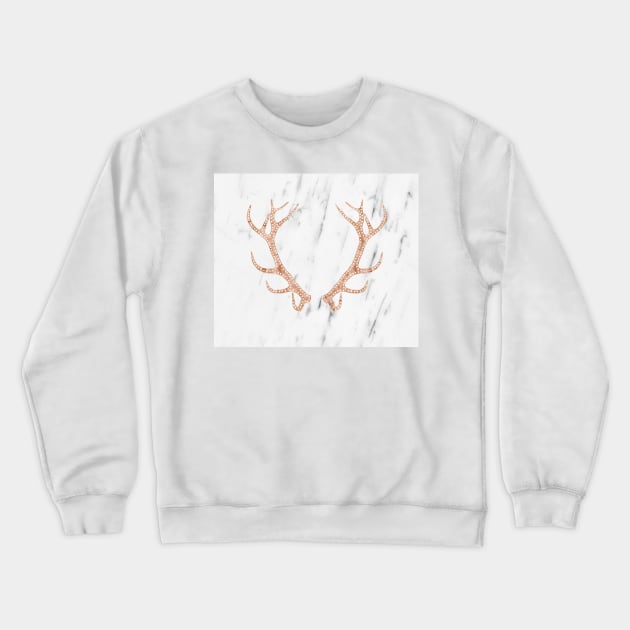 Rose gold antlers on soft white marble Crewneck Sweatshirt by marbleco